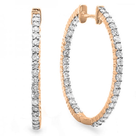 0.85 Carat (ctw) 14K Rose Gold Round Cut White Diamond Ladies Hoop Earrings 3/4 CT