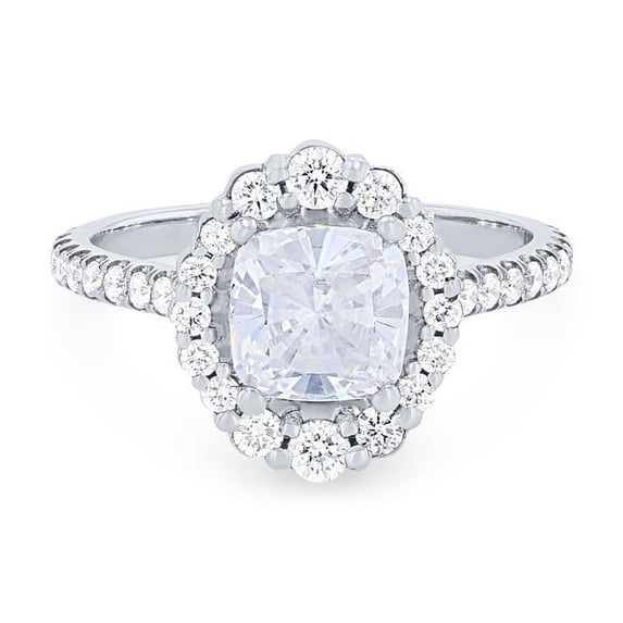 0.85 Ct Brilliant Cushion Cut Genuine Diamond Sparkle Solitaire with Accents Engagement Ring for Women Solid 14K White Gold Size 6.5