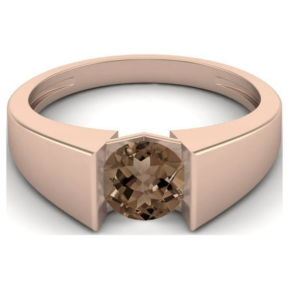 0.85 Ctw Round Smoky Quartz 925 Sterling Silver Rose Vermeil Solitaire Tension Set Mother's Day Gift Ring