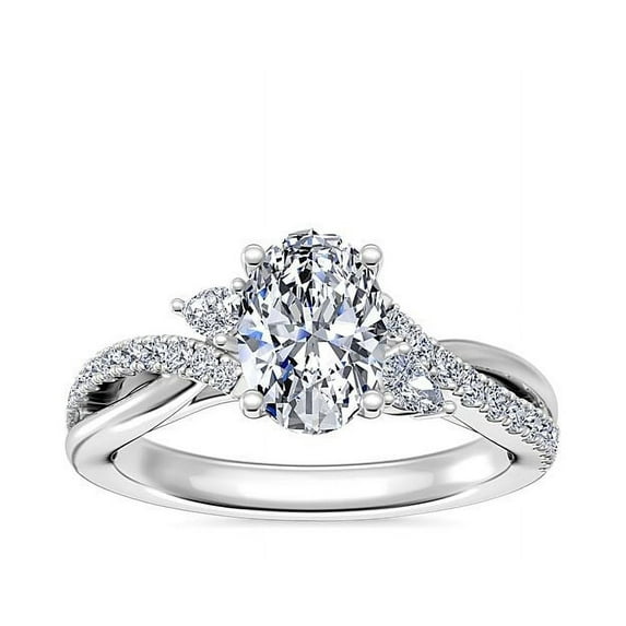 0.85 T.C.W Brilliant Oval Cut Natural Diamond Latest Design Solitiare with Accents Engagement Ring for Women Solid 18K White Gold Size 3