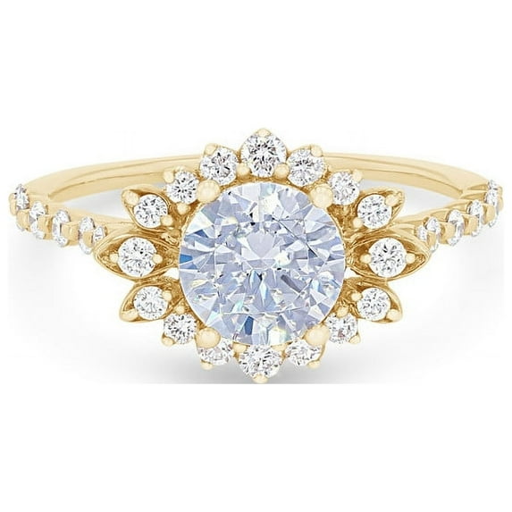 0.85 T.C.W Round Shaped Genuine Diamond Stunning Solitaire with Accents Wedding Ring for Women Solid 14K Yellow Gold Size 3.5