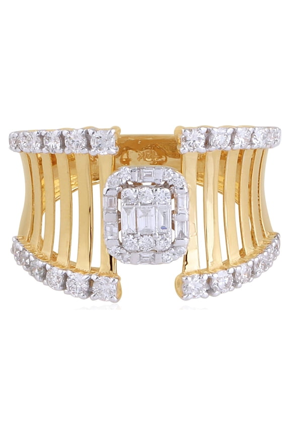 0.85 TCW Solid 18Kt Yellow Gold SI Clarity HI Color Baguette Diamond Cage Ring