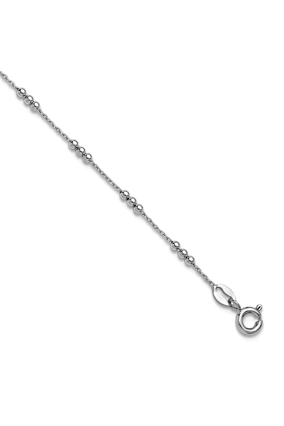 0.85mm 925 Sterling Silver Rhodium Plated Polished Bead Station Plus 1in Extension Anklet 9 Inch Anklet for Women