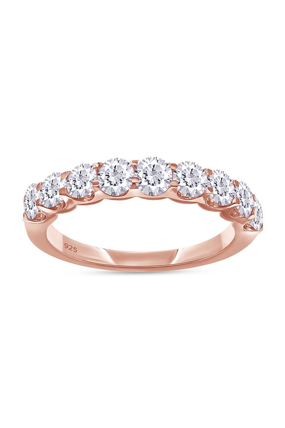 0.86CT Round Moissanite Diamond Half Eternity Wedding Band Ring For Women in 14K Rose Gold over Silver-4