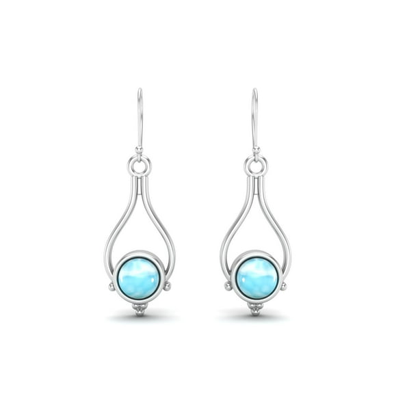 0.86 Ctw Round Shape Larimar 925 Sterling Silver Dangle Drop Women Hook Earrings Jewelry