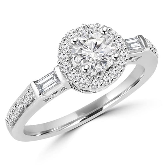 0.87 CTW Round Diamond Vintage Halo Engagement Ring in 14K White Gold - Size 8.75
