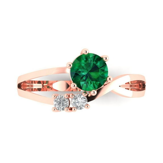 Three-Stone Engagement Ring for Women - 0.87ct Simulated Emerald in 14K Rose Gold Promise Ring