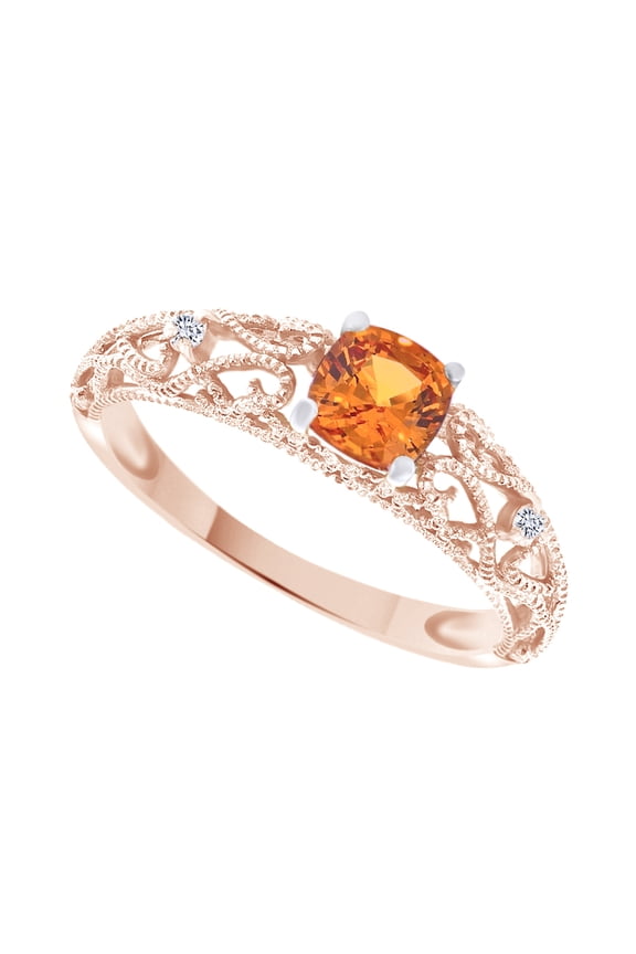 0.87 Ct Simulated Citrine & White Natural Diamond Engagement Ring in 14k Rose Gold Ring Size - 13