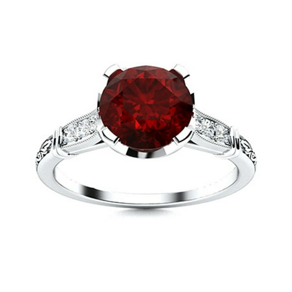 Mooneye 0.87 Ctw Round Garnet 925 Sterling Silver Solitaire Accents Women Valentines Day Gift Ring