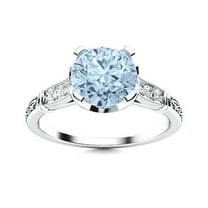 0.87 Ctw Round Aquamarine 925 Sterling Silver Solitaire Side Accents Women Valentines Day Gifts Ring