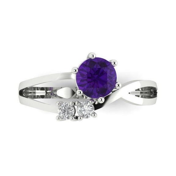 0.87 ct Round Cut Natural Amethyst Three-Stone Engagement Ring for Women in 14K White Gold