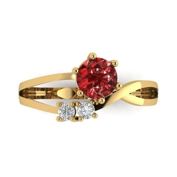 0.87 ct Round Cut Natural Garnet 3 Stone 18K Yellow Gold Womens Engagement Ring