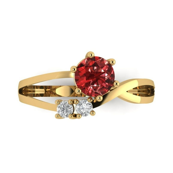 0.87 ct Round Cut Natural Garnet Three-Stone Engagement Ring for Women in 14K Yellow Gold