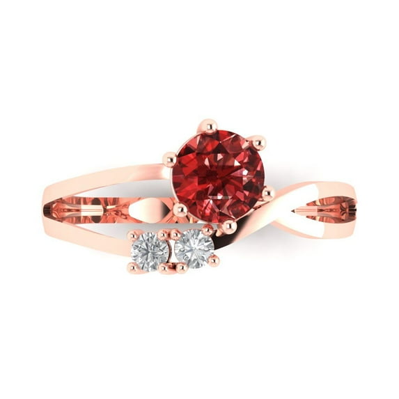 0.87 ct Round Cut Natural Garnet Three-Stone Engagement Ring for Women in 18K Rose Gold