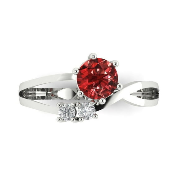 0.87 ct Round Cut Natural Garnet Three-Stone Engagement Ring for Women in 18K White Gold