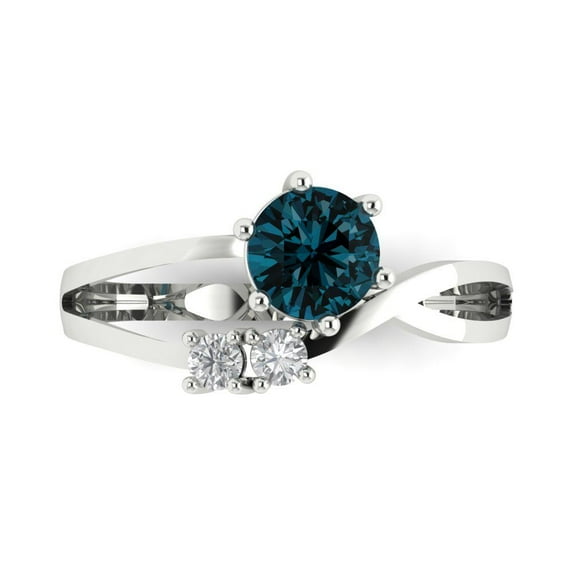 Clara Pucci 14K White Gold 0.87ct LondonBlueTopaz Three-Stone Ring
