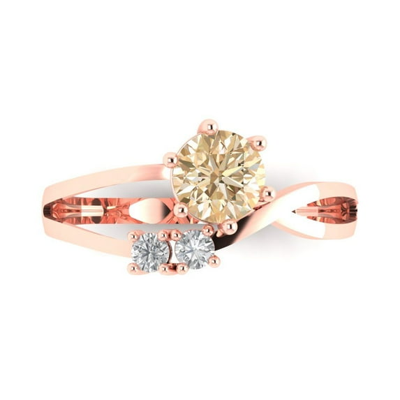 Clara Pucci 14K Rose Gold Solid Gold Morganite Three-Stone Anniversary Ring for Women - 0.87 cttw Round Cut