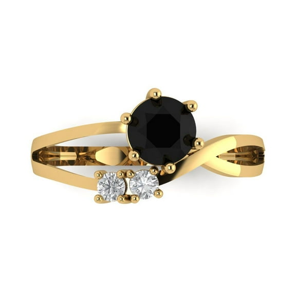 0.87 ct Round Cut Natural Onyx Three-Stone Engagement Ring for Women in 14K Yellow Gold