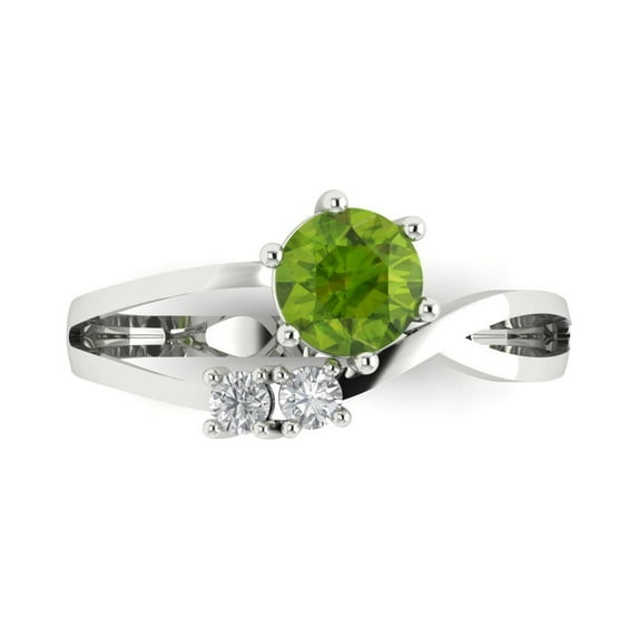 Clara Pucci 14K White Gold Solid Gold Peridot Three-Stone Anniversary Ring for Women - 0.87 cttw Round Cut
