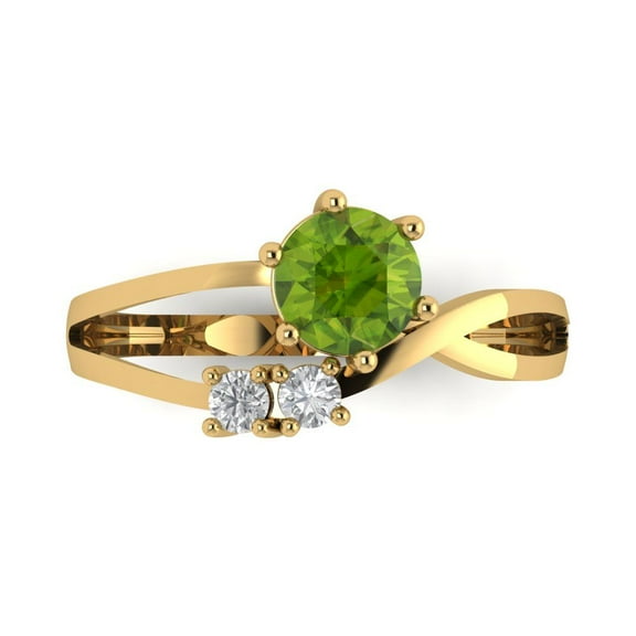 0.87 ct Round Cut Natural Peridot Three-Stone Engagement Ring for Women in 14K Yellow Gold