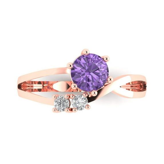 0.87 ct Round Cut Simulated Alexandrite Three-Stone Engagement Ring for Women in 18K Rose Gold