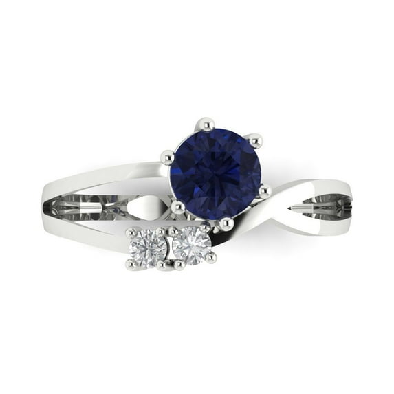 0.87 ct Round Cut Simulated Blue Sapphire Three-Stone Engagement Ring for Women in 18K White Gold