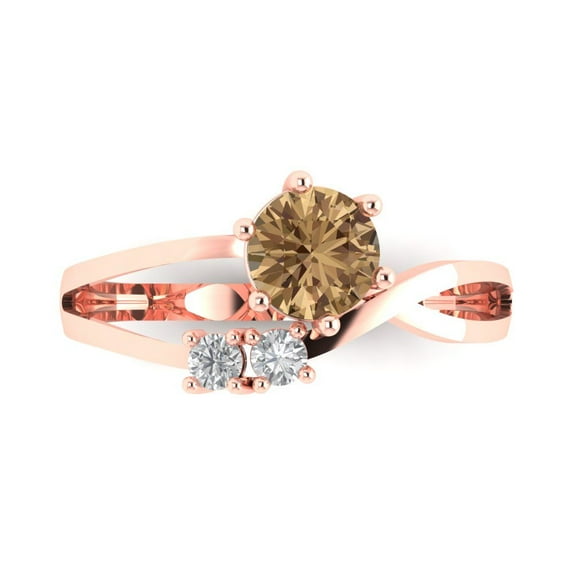 0.87 ct Round Cut Simulated Champagne Diamond Three-Stone Engagement Ring for Women in 18K Rose Gold