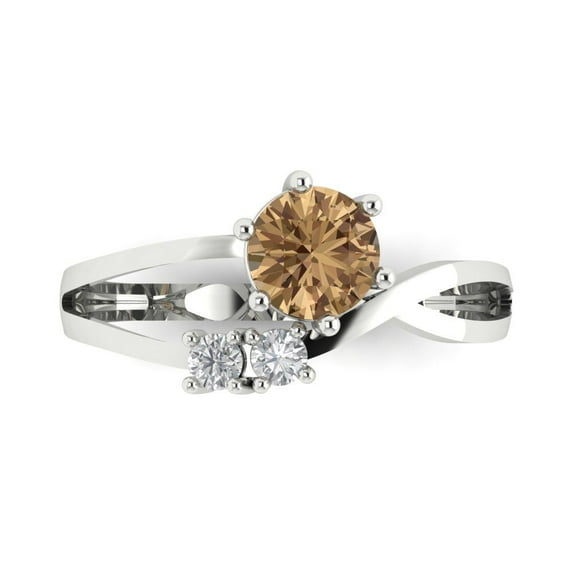0.87 ct Round Cut Simulated Champagne Diamond Three-Stone Engagement Ring for Women in 18K White Gold