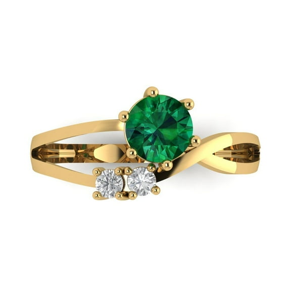 0.87 ct Round Cut Simulated Emerald Three-Stone Engagement Ring for Women in 14K Yellow Gold