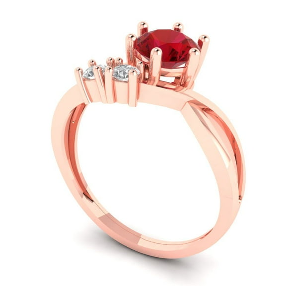 0.87 ct Round Cut Simulated Pink Tourmaline Three-Stone Engagement Ring for Women in 18K Rose Gold
