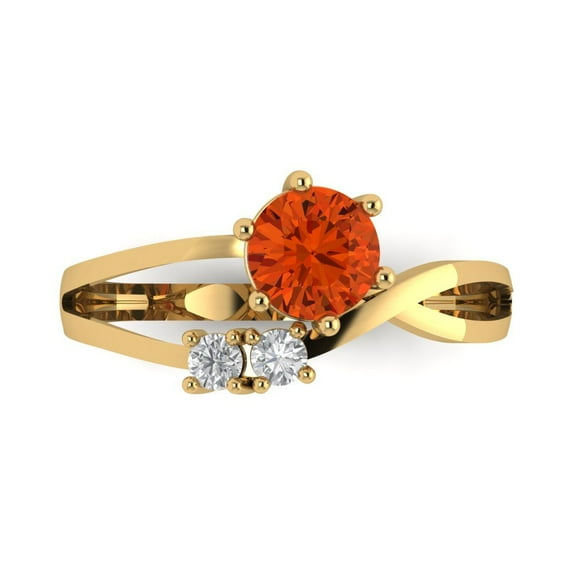 0.87 ct Round Cut Simulated Red Diamond 3 Stone 18K Yellow Gold Womens Engagement Ring