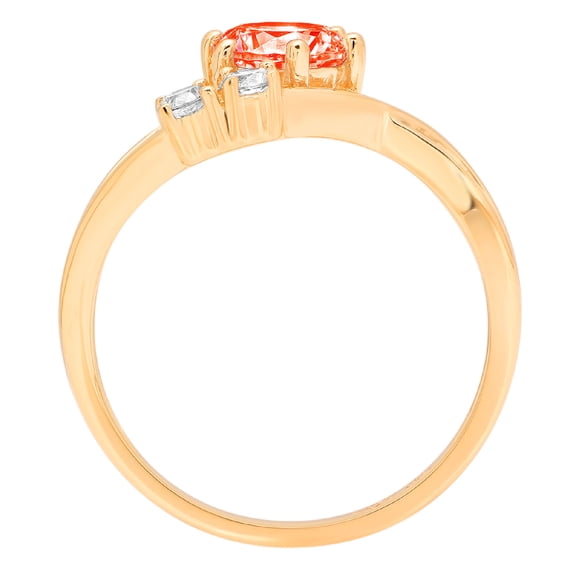 0.87 ct Round Cut Simulated Red Diamond Three-Stone Engagement Ring for Women in 18K Yellow Gold