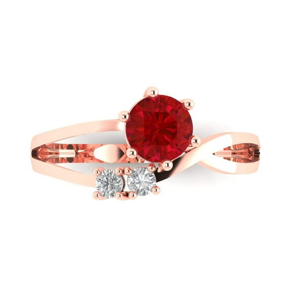 0.87 ct Round Cut Simulated Ruby 3 Stone 18K Rose Gold Womens Engagement Ring