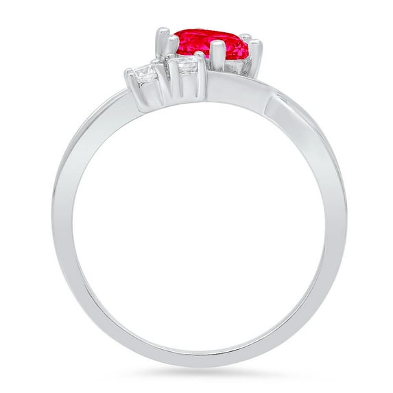0.87 ct Round Cut Simulated Ruby Three-Stone Engagement Ring for Women in 18K White Gold