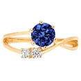 thumbnail image 1 of 0.87 ct Round Cut Simulated Tanzanite 3 Stone 14K Yellow Gold Womens Engagement Ring, 1 of 4