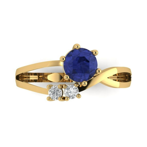 0.87 ctw 3 Stone Anniversary Ring for Women | Round Cut Simulated Tanzanite | Hyperallergenic Solid 18K Yellow Gold
