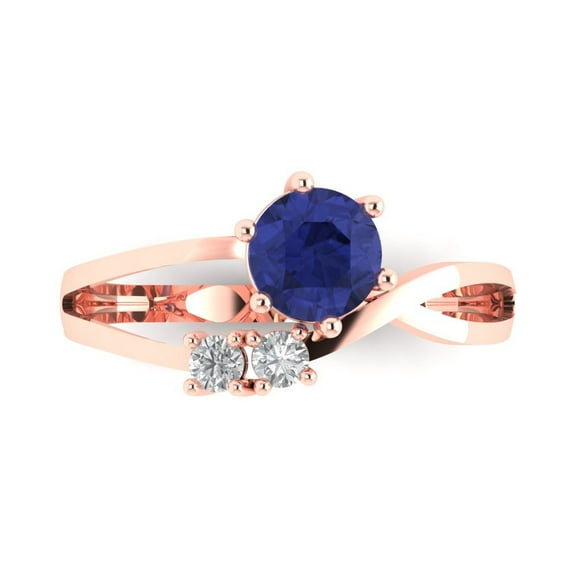 0.87 ct Round Cut Simulated Tanzanite Three-Stone Engagement Ring for Women in 14K Rose Gold
