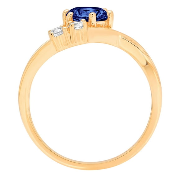 0.87 ct Round Cut Simulated Tanzanite Three-Stone Engagement Ring for Women in 14K Yellow Gold