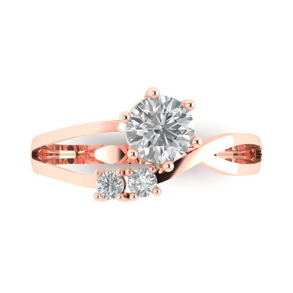 0.87 ct Round Cut White Sapphire Three-Stone Engagement Ring for Women in 14K Rose Gold
