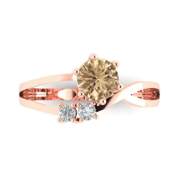 0.87 ct Round Cut Yellow Moissanite Three-Stone Engagement Ring for Women in 14K Rose Gold