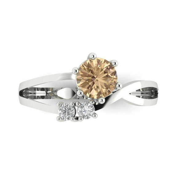 Clara Pucci 14K White Gold 0.87ct YellowMoissanite Three-Stone Ring