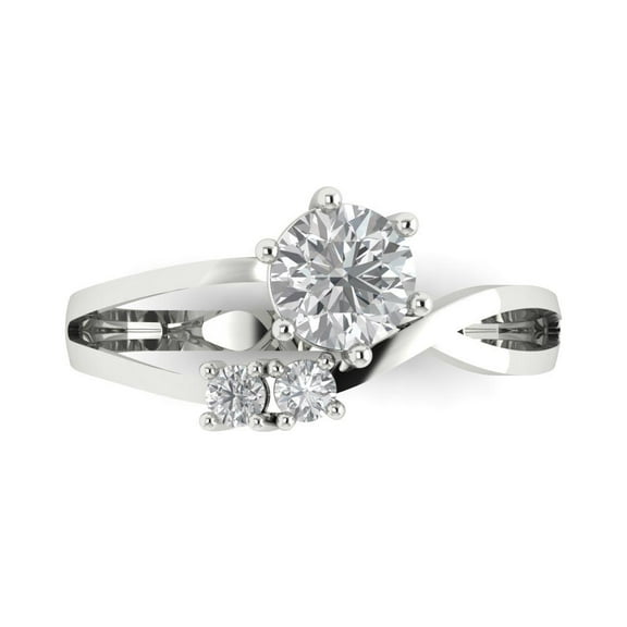 Three-Stone Engagement Ring for Women - 0.87ct Moissanite in 14K White Gold Promise Ring