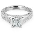 thumbnail image 1 of 0.88 CTW Princess Diamond Vintage Cathedral Solitaire Engagement Ring with Accents in 14K White Gold - Size 4.5, 1 of 1
