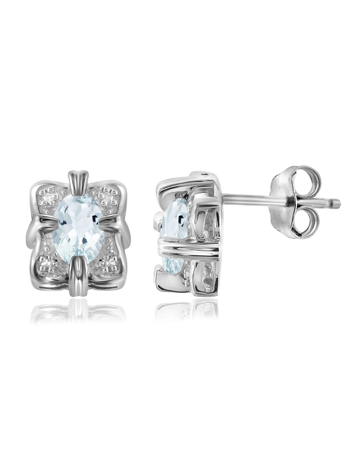 0.88 Carat Aquamarine Gemstone and Accent White Diamond Women's Sterling Silver Earrings - image 1 of 3