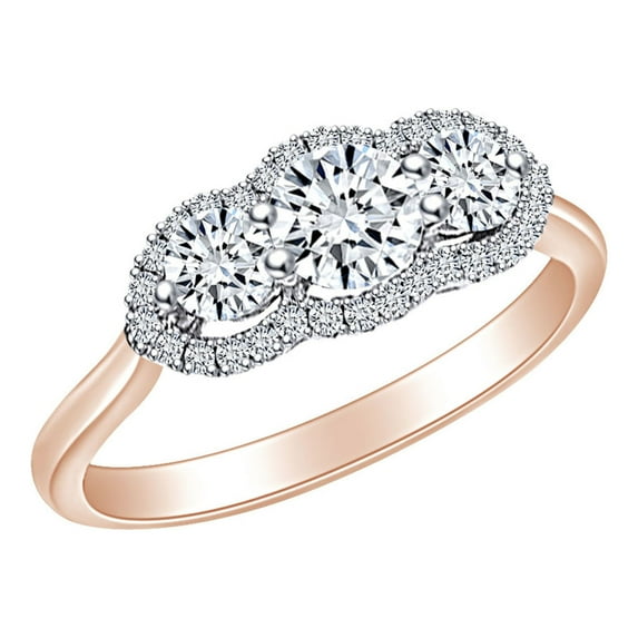 AFFY 0.88 Carat (Ctw) Round Shape White Natural Diamond Halo Cluster Engagement Ring In 14k Solid Rose Gold Ring Size-8.5