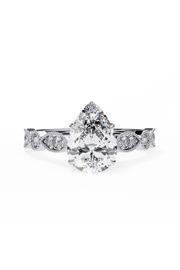 0.89 CT Pear Shape Lab Created Diamond, CVD Diamond Wedding Ring, Milgrain Setting Pear Cut Engagement Proposal Ring, Wedding Ring For Her