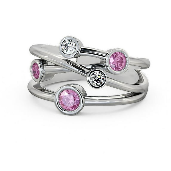 0.89 Ct Round Cut Genuine Diamond Pink Sapphire Wonderful Eternity Band for Engagement 14K White Gold Size 9.5