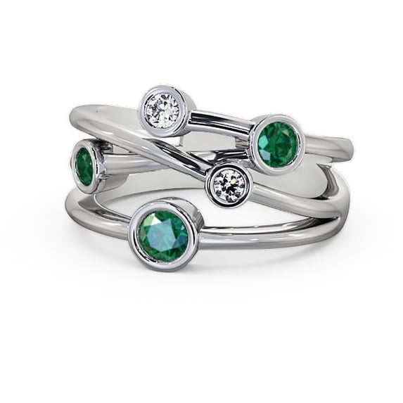 0.89 Ct Unique D/VVS1 Round Cut Emerald Gemstone Real Diamond Engagement Eternity Band 14K White Gold Size 4.5