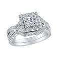 thumbnail image 1 of AFFY 0.89 Ctw Round & Princess Natural Diamond Double Halo Bridal Engagement Ring Set 14k Solid White Gold, 1 of 1