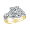 thumbnail image 1 of AFFY 0.89 Ctw Round & Princess Natural Diamond Double Halo Bridal Engagement Ring Set 14k Solid Yellow Gold, 1 of 1